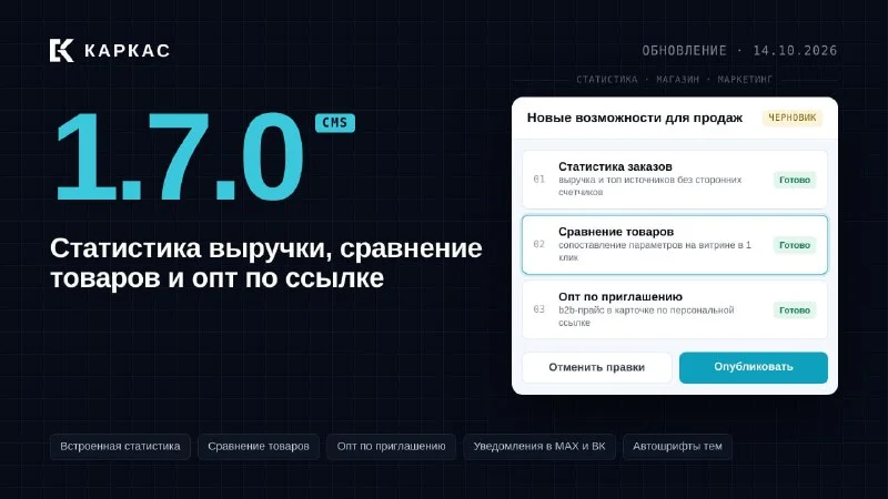 Каркас 1.7.0: встроенная статистика, сравнение товаров и опт по ссылке
